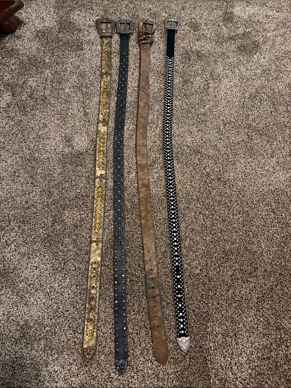 Buckle Belts: all 4 Studded Leather Belts Set - Gold, Black, Brown, Black